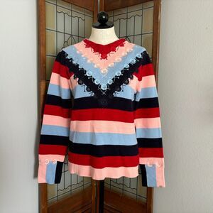English Facotry Multi Colored Stripe Embroidered Sweater Size L